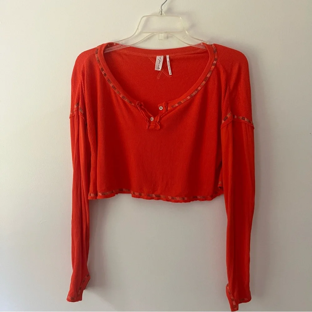 Urban Outfitters Cropped Thermal Long Sleeve Shirt S